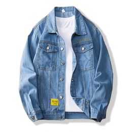 Men's Jackets Solid Casual Letter Embroidery Denim Jacket Autumn Spring Wash Cotton Blue Black Jaqueta Jeans Wide Waisted Chaqueta Hombre Coat 230922