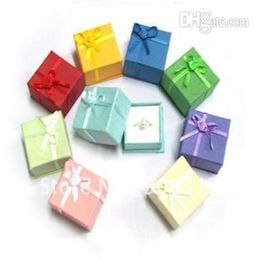 Whole 264pcs Ring Boxes for Jewellery Display Paper Gift Box Wedding Earrings Rings Organizer Mixed Color Ribbon Box 4 4 3CM3402