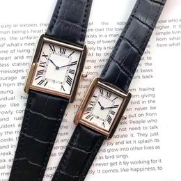 Top brand men and women watches square case leather strap quartz movement auto date fashion brand women dress watch designer clock3157