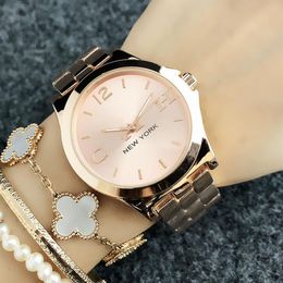 Fashion Top Brand Women girls New York style dial metal steel band Quartz wrist Watch CO6123242m