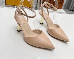 Excellent Quality Sandals fashion Heels lace-up Baotou leather Top high Pointed Toe 8.5 CMheeled womens shoes sexy Sandal Wedding dress shoe EU 35-42 BOX