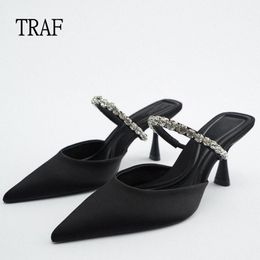 Dress Shoes TRAF Black Slingback Heels Sandals Woman Shoes Spring Summer Heel Shoes Pointe High Heels Women Pumps Elegant Ladies Heeled 230922