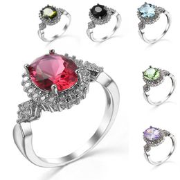 10 Pcs Lot Holiday gift Ring Oval 6 Color Engagement Cubic Zirconia Fashion Jewellery Rings Silver For Women Weddings Ring3081