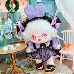 Dolls 20cm Kawaii Soft Plush Doll Purple Gothic Style Dress 3Pcs Suit Stuffed Idol Girls with Clothes DIY Accessory Toys Gifts 230923