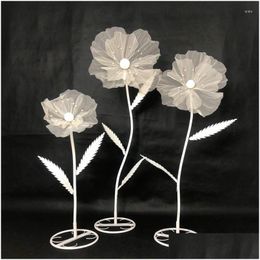 Decorative Flowers Wreaths Organza Handmade Silk Big Flower Road Guide Chrysanthemum Diy Party Window Decoration 50Cm/60Cm70Cm Drop De Dhcxi