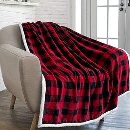 Blankets Classic Red And Black Plaid Printed Sherpa Blanket Plaids Flannel Fuzzy Bedspreads Warm Plush For Bed Christmas Gift 230923