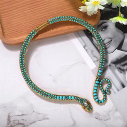 Chokers Blue Turquoise Micron Pave Snake Necklace Antique Egypt Style Cleopatra Bendable Necklace Sexy Wild Choker Snake Necklace 230923