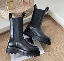 Luxury Brands Ankle boots Male and female Thick Sole Couple Style Side Elastic Inner Heightened Leather Martin Boots Round Head Wear-resistant EU 35-45 BOX