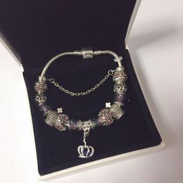 16 17 18 19 20 21CM Charm Bracelet 925 Silver plated Bracelets Royal Crown Accessories Purple Crystal Bead different Colour Diy Wed217M