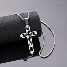 Pendant Necklaces Unique Hollow Stainless Steel Necklace For Women Men Choker Chain Cross Gold Color Party Couple Jewelry Fashion Gifts