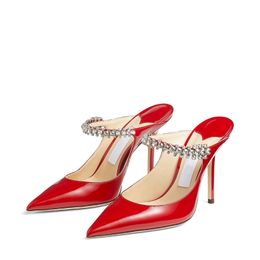 Sandali di moda sandali Luxury Bing da 100 mm Pompe Italia Ladies Punte dita Slingback Crystal Ankle Cinting Belved Belved Sandalo Red Belves Basella Eu 35-43