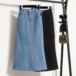 Skirts Plus Size L-5XL Y2K Denim Long Skirt For Women High Waist Summer Wrap Mermaid Jean Skirts Female Clothing 230923