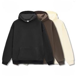 Men's Hoodies 380g Brushed Solid Colour Heavyweight Plain Pullover Cotton Fleece Unisex Oversized Men Hoodie Sweatshirts