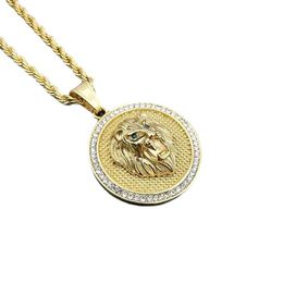 Micro Paved CZ Stone Iced Out Bling Lion Pendant Necklace 316L Stainless Steel Men Hip Hop Rock Jewellery With 24 Gold Chain N306x