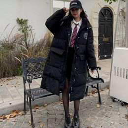 Women's Down Parkas Real time po interpretation of Korean drama female lead student black hooded knee length down cotton jacket 230922