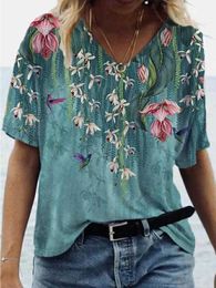 t Shirt Fashion Large Size Tops Women Casual v Neck Tees Ladies Loose Floral Print Tunic