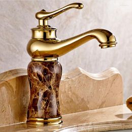 Bathroom Sink Faucets Vidric Deck Mount White Gold & Jade Basin Mixer Tap Single Handle Cold Faucet