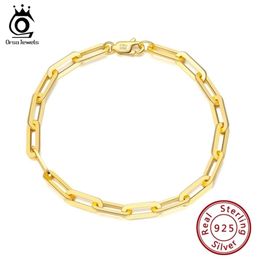 ORSA JEWELS 14K Gold Plated 925 Sterling Silver Paperclip Link Chain Bracelets for Women Men Bracelet Jewelry SB109 220222293H