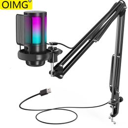 Microphones Professional Suspension Stand Condenser USB RGB Microphone Microfon For PC Laptop Tiktok Video Singing Gaming Recording 230922