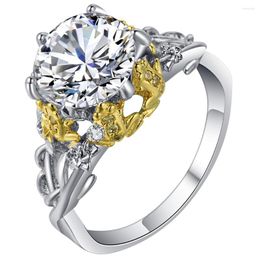 Wedding Rings UFOROR 2 Carats Pear Cut CZ Stone Ring Gold-color Floral Wreaths Noble Luxury Charms Bague Enagement Female