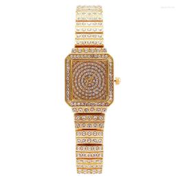 Wristwatches Retro Square Quartz Full Rhinestone Dial Casual Wrist Watches Stainless Strap Fashionable Clock Waterproof Wristwatch For Women