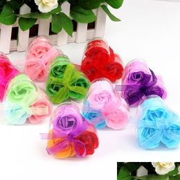 Decorative Flowers Wreaths Artificial Plants 3Pcs Scented Rose Flower Petal Bath Body Soap Wedding Party Gift Home Decoration Flor Ot3Np