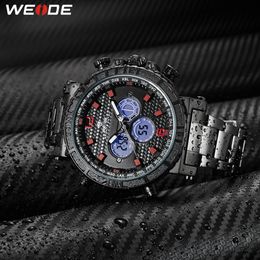 WEIDE Men Business Alarm Chronograph Digital Analog metal case belt Strap Bracelet Quartz Wristwatches Clock Relogio Masculino198Y