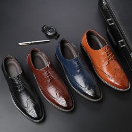 Men's Classic Retro Genuine Leather Brogue Shoes Mens Lace-Up Dress Business Office Flats Men Wedding Party Oxfords EU SIZE38-48 For Boys Party Boots