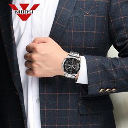 NIBOSI New Type Luxury Watch Quartz WristWatch Fashion Stainless Steel Watch for Man Relogio Masculino Exquisite Silver252I