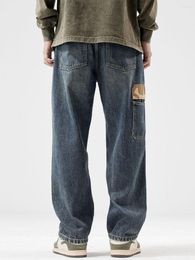 Men's Jeans High Street Washed Men Autumn Winter Loose Multi-pocket Wide Leg Zip Pants Plus Size Casual Versatile Trousers