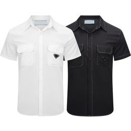 Designer men's T-shirt black and white beige plaid stripe brand pure cotton breathable slim casual shirt street same style men's and women's button up shirt size M-XXXL