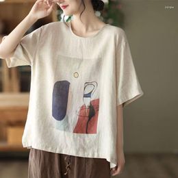 Women's T Shirts Printed Cotton Linen Tops Female Large Size Summer Fashion Literature College Style Round Neck Casual Short-sleeved T-shirt