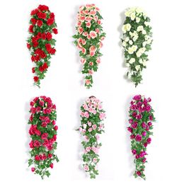 Dried Flowers Silk Fake Flower Artifical Rose Vine Hanging Basket Living Room Balcony Home Decoration 230923