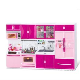 Dolls 3 in 1 Pretend Play Simulation Kitchen Set Cooking Cabinet Tool Tableware Suits Toys Puzzle Educational Doll for Girls 230922