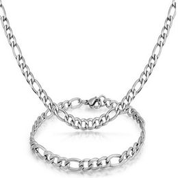 New 22'' 8 5'' 316L Stainless Steel Jewlery Set 7mm wide Figaro NK Chain Link necklace & bracelet for Fashion 227z