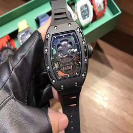 Designer men's mechanical watch skeleton series rubber watchband 50x43mm Japan West Iron City movement 316 fine steel sports 2624