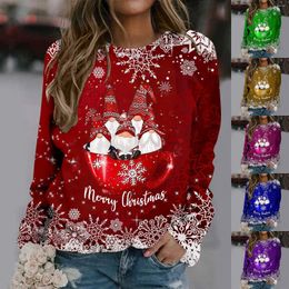 Women's Sweaters Long Sleeved Round Neck Merry Christmas Printed Pullover Sweater Top Sleeve Tops For Women Ladies Tees And