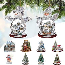 Christmas Decorations 2024 Tree Santa Claus Snowman Pendants Acrylic Hanger Merry Xmas Ornament Decor for Home Car Happy Year 230923