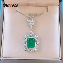 OEVAS 100% 925 Sterling Silver 9 11mm Synthetic Emerald Pendant Necklace For Women Sparkling High Carbon Diamond Fine Jewelry312a
