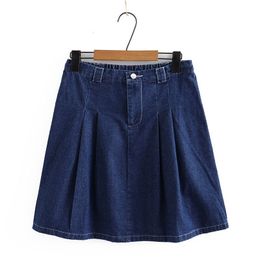 Skirts Plus Size Women's XL-5XL High Waist Denim Skirts Casual Elastic Waist Pleated Female Knee Length Skirts 230923