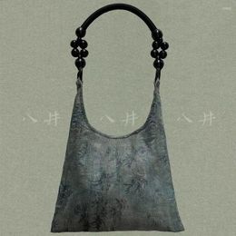 Evening Bags Vintage Bag Women Tote Hasp SOFT Wood Beads High-Capacity Shoulder Handbag Mori Girl