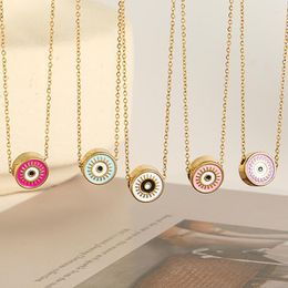 Pendant Necklaces Bohemia Round Evil Blue Eyes For Women Enamel Color Stainless Steel Chain Female Party Jewelry Gifts