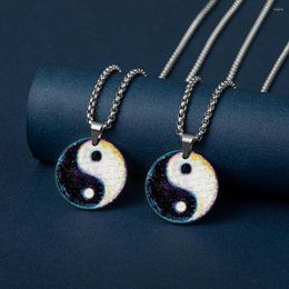 Pendant Necklaces Tai Ji Bagua Yin Yang Fish Gift Jewelry Color Printed Stainless Steel Necklace