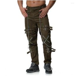 Men's Pants 2023 Men Multi Zippers Ribbons Design Harem Pant Street Punk Hip Hop Casual Trousers Joggers Male Army Cargo