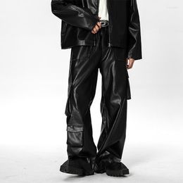 Men's Pants Oversized Black Leather Men Fashion Pocket Cargo Streetwear Korean Loose Wide Leg Mens Baggy Trousers
