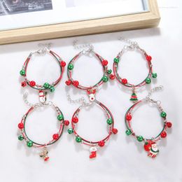 Charm Bracelets Handmade Christmas Braid Bracelet For Women Men Fashion Lucky Santa Claus Snowflakes Bells Pendant Rope Chain Party Jewelry