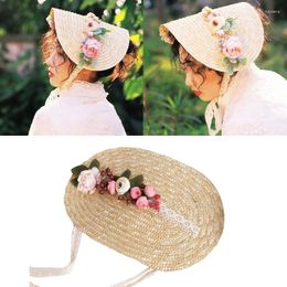 Wide Brim Hats Women's Flat-topped Sunshade Flower Flat Hat Handmade For Sun Sum