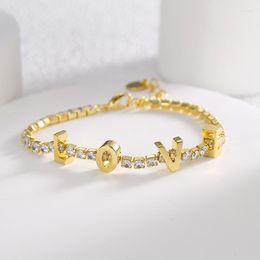 Link Bracelets 2mm Cubic Zirconia Jewelry Bracelet Hiphop Rock Hippie With Love Letter Golden Silver Plating