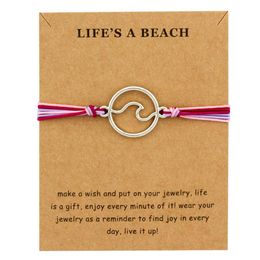 Girls Adjustable Ftiendship Statement Jewellery with Card Make a Wish Silver Wave Charm Bracelets for Women260z