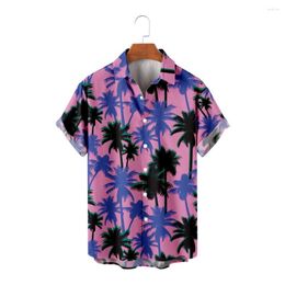 Men's Casual Shirts Hawaiian For Men Vaporwave Style Design Tops Purple Short Sleeve Summer Beach Vacation Shirt Breathable